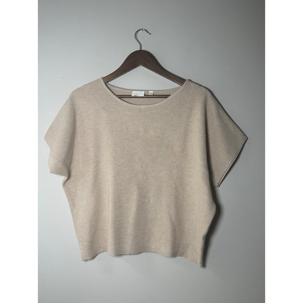 Cyrus Casual Luxury Coastal Beige Waffle Knit Short Sleeve Boxy Crop Sweater